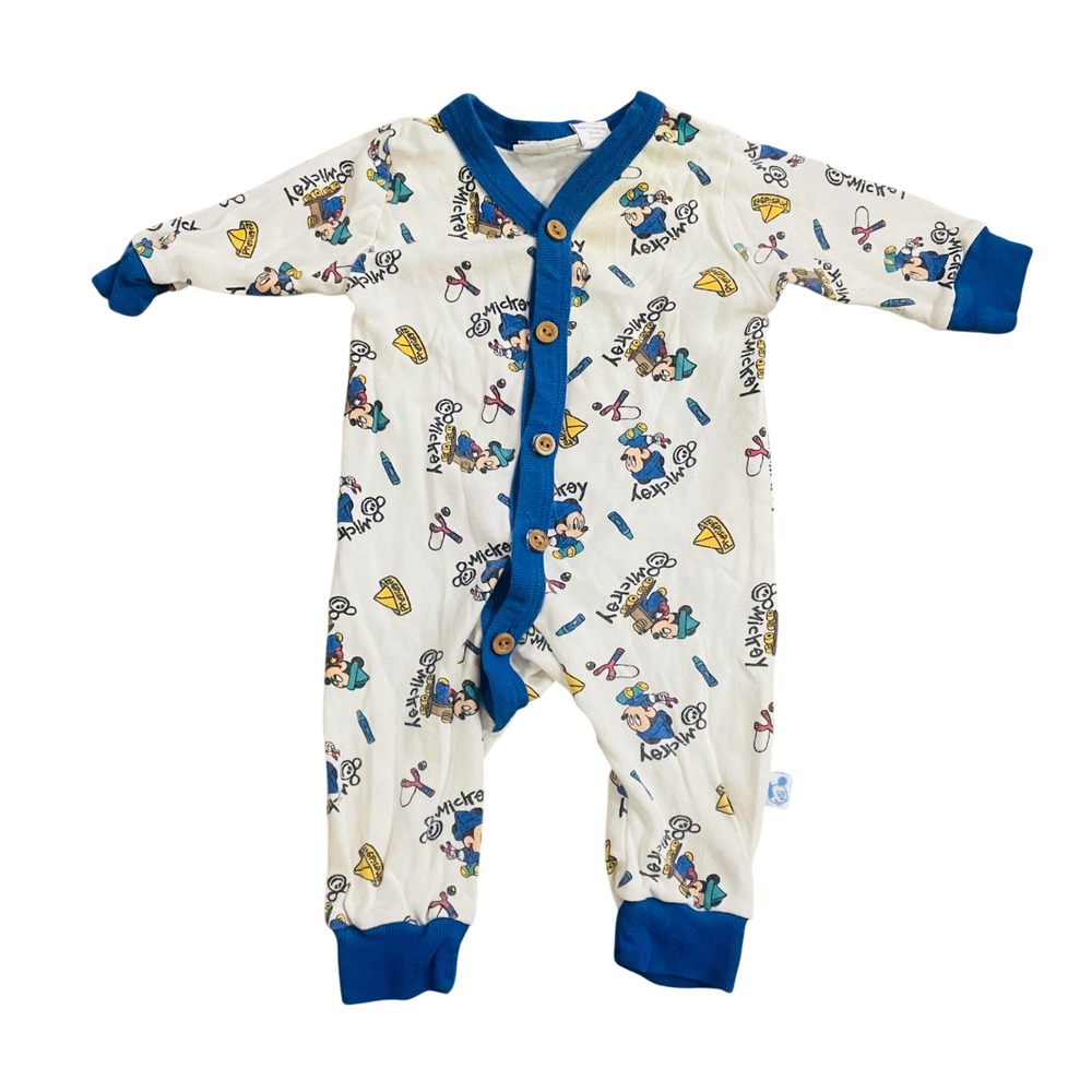 Vintage Disney Babies Mickey Mouse Romper 3-6M AOP Cotton Hong Kong 80s 90s